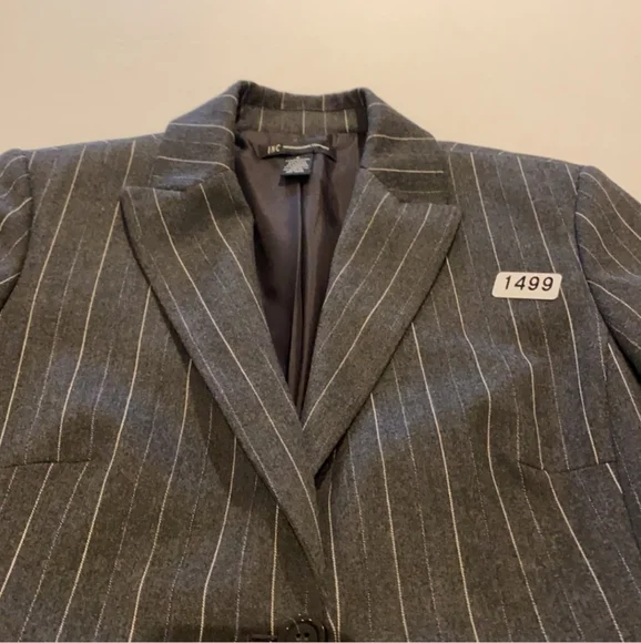 INC Gray & White Pinstripe Button Front Cropped Blazer Jacket Women Size 6 - Picture 9 of 11